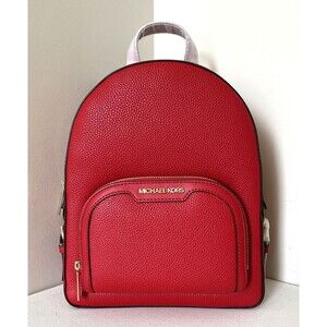 New Michael Kors Jaycee Medium Zip Pocket Backpack Leather Bright Red